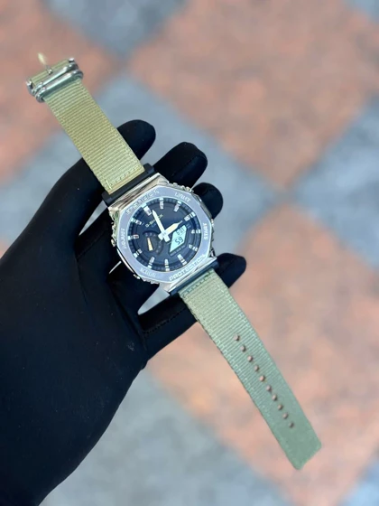 ساعت جی شاک2100بند برزنتی سبز زیتونی