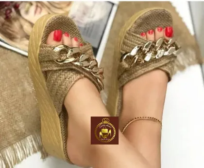 صندل لژدار کنفی حصیری زنانه زنجیری