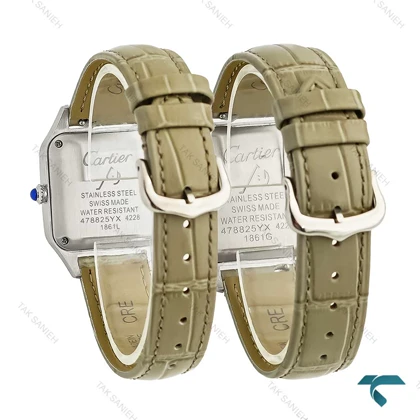 ساعت ست کارتیه سانتوس دومونت دورنگ رزگلد بند طوسی Cartier-7918-S