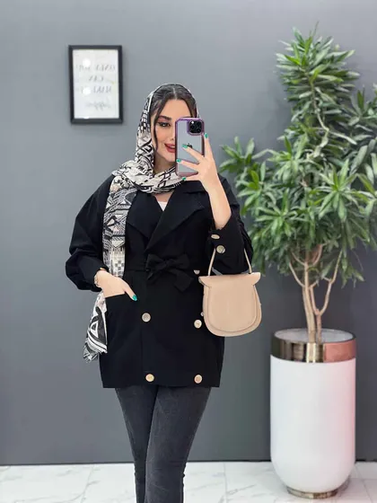 مانتو لینن آستین پیله دکمه چوبی