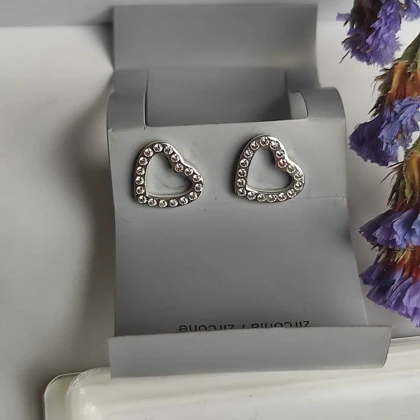 گوشواره نقره 925 زنانه طرح قلب نگین‌دار (زیرکن) – ضد حساسیت