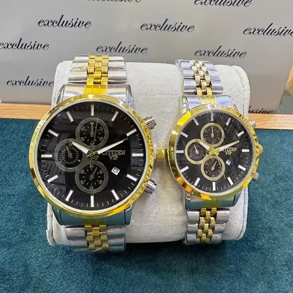 ساعت سیتیزن VIP ست زنانه و مردانه مدل C-3475 طلایی صفحه مشکی