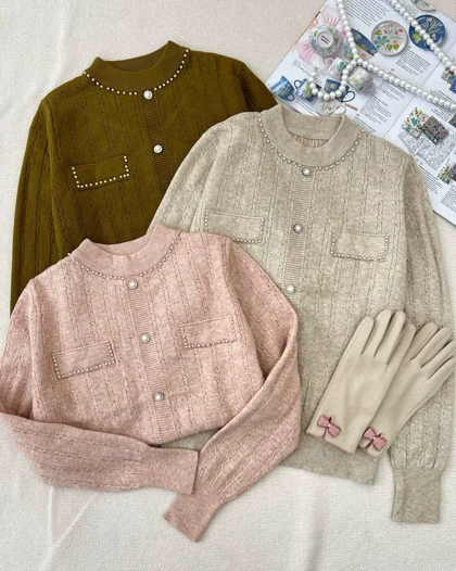 پلیور بافت زنجیری دکمه مروارید کد 5263