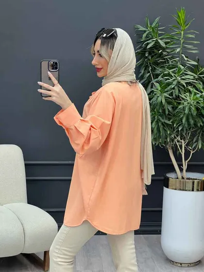 مانتو لینن رنگی دو جیب پاکتی