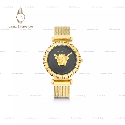 ساعت مچی ورساچه بند حصیری طلایی صفحه مشکی Versace