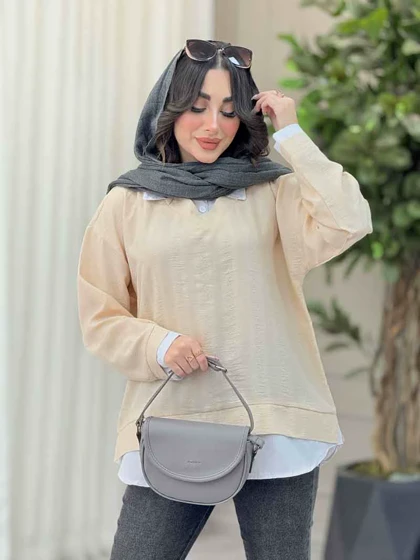 شومیز یقه تک دکمه ترکیبی