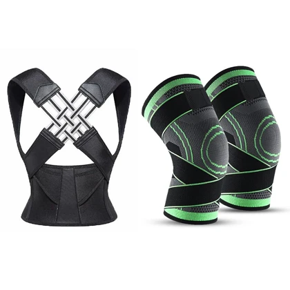 پکیج سلامتی قوزبند طبی ضربدری + زانوبند مدل بنددار k-sport ( دو عددی)