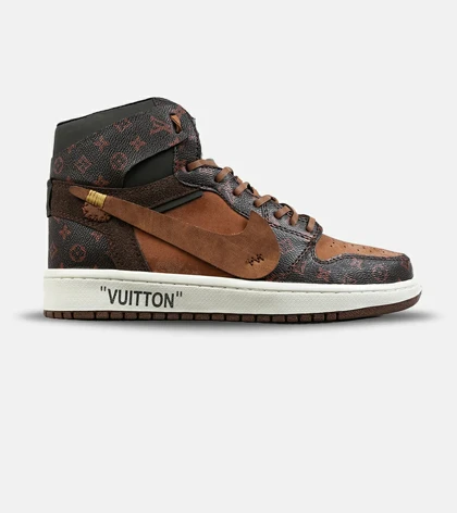 کفش کتانی مردانه و زنانه ساق‌دار قهوه ای Nike jordan x Louis vuitton مدل 8469
