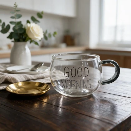 شات اسپرسو خوری دسته رنگی طرح good morning