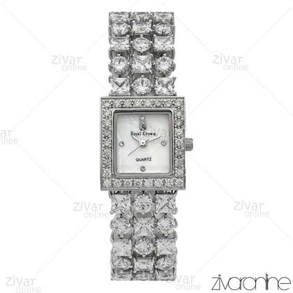 ساعت رویال کرون زنانه نقره ای تمام نگین 107251