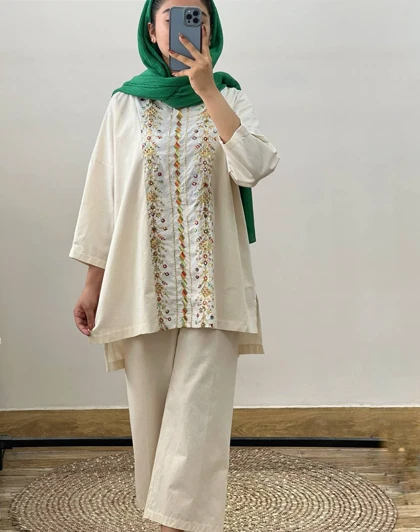 ست لینن با خرجکار هندی کد 2896