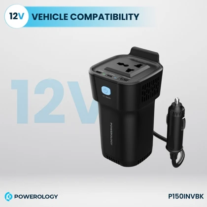 اینورتر و شارژر فندکی فست شارژ ماشین تایپ سی و یو اس بی 150 وات پاورولوژی P150INVBK