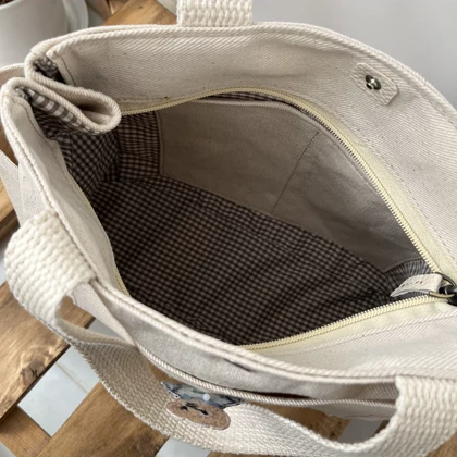 توت بگ کرمی سایز اسمال کیف پارچه ای طرح Be happy