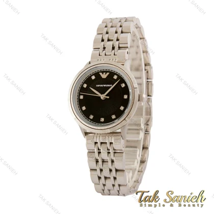 ساعت زنانه امپریو آرمانی سیلور صفحه مشکی شماره نگین Armani-5440-L