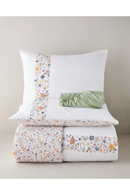 سرویس روتختی دو نفره با ملحفه English Home مدل Bloomy Lines پنبه‌ای - زرد