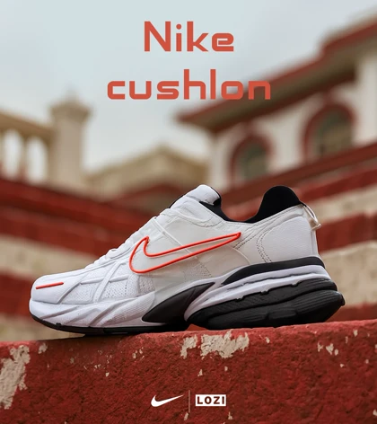 کفش کتانی مردانه و زنانه سفید قرمز مشکی Nike cushlon مدل 7445