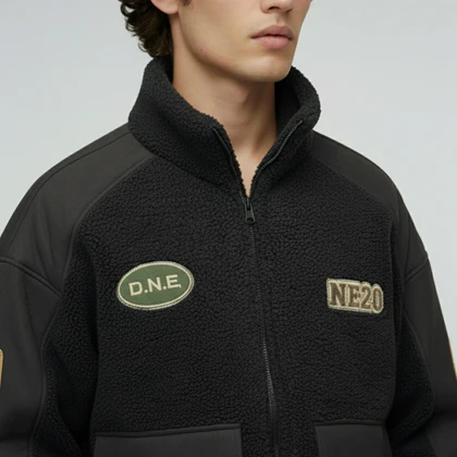 کاپشن ترکیبی جیب پاکتی تدی جیر (23296)