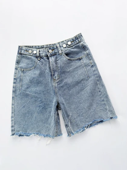 شورتک کوتاه جین پاچه ریش کمر دکمه دار