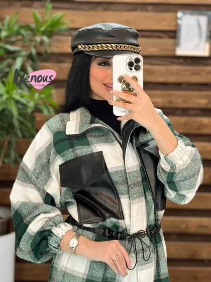 پالتو طرحدار جیب چرمی