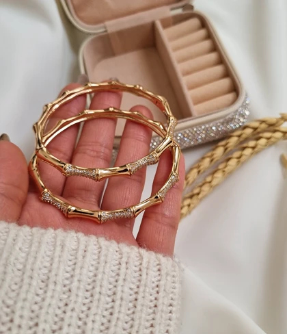 دستبند النگویی بامبو طلایی ژوپینگ