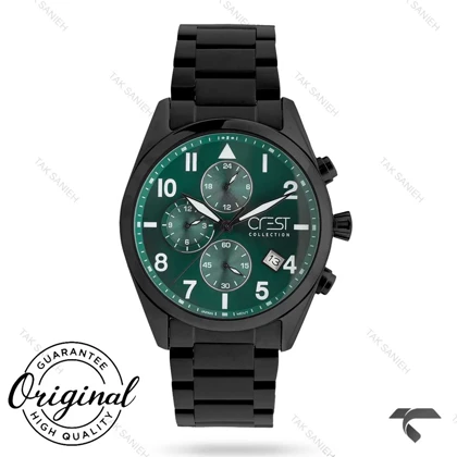 ساعت کرست مردانه 6311-3 صفحه سبز بند مشکی Crest-10955-G