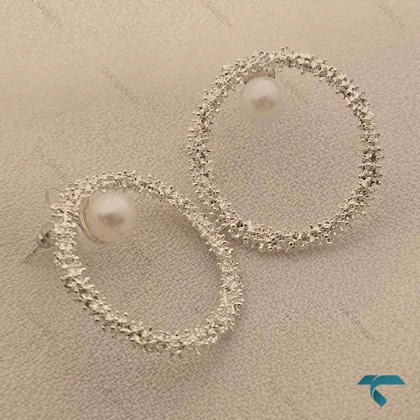 گوشواره خاویاری نقره ایی ومروارید Ghoshvareh-8553-L