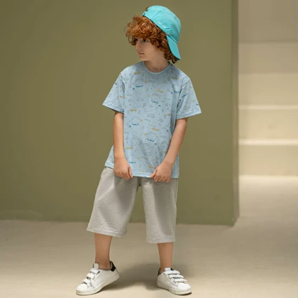 ست تیشرت آستین کوتاه وشلوارک لانگ/کد:1069