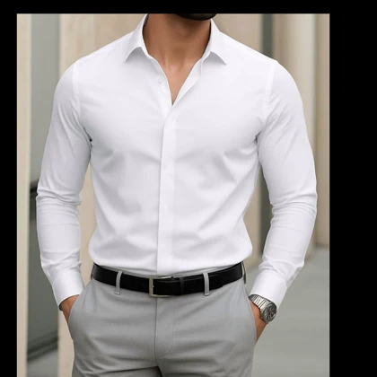 پیراهن سفید مجلسی - اسپرت مردانه پارچه دوشین هندی کیفیت عالی یقه خرگوشی