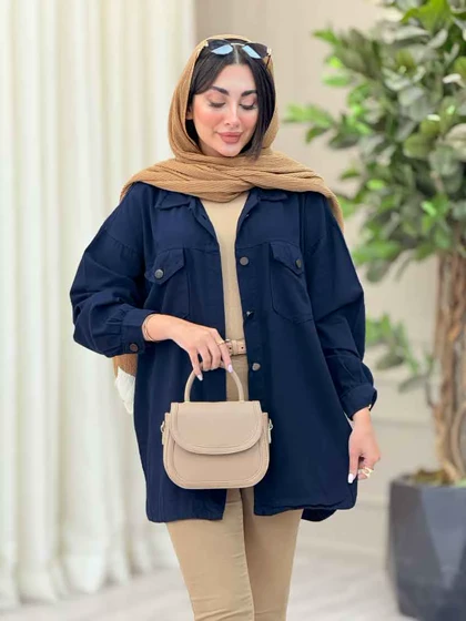 مانتو کتان دو جیب پاکتی شیلا