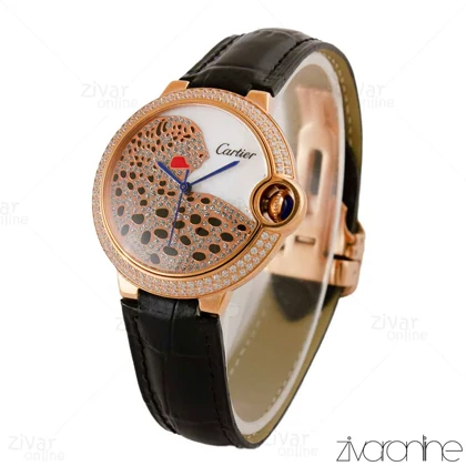 ساعت کارتیر بالن بلو بندچرم دورنگین رزگلد 105265