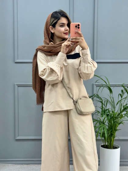 ست مانتو شلوار بغل نواری