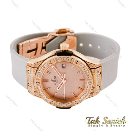 ساعت هابلوت زنانه تمام نگین رزگلد طوسی Hublot-4152-L