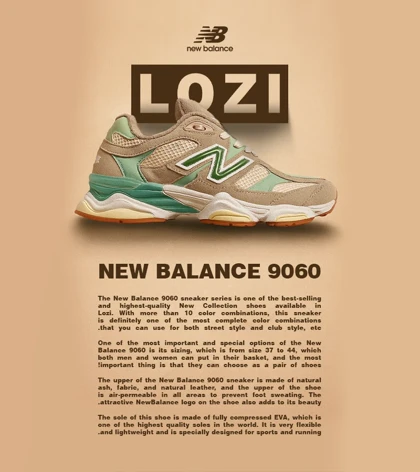 کفش کتانی مردانه و زنانه کرم گلبهی سبز NEW BALANCE 9060 مدل 7285