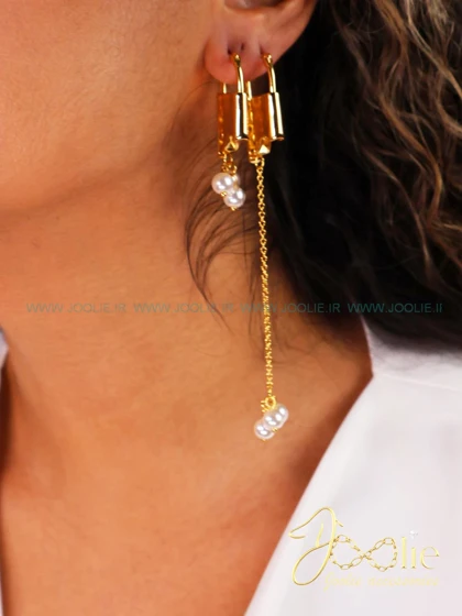 گوشواره طرح قفل و مروارید کد E1120