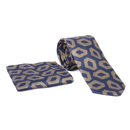 ست کراوات و پوشت سورمه ای و طلایی 9898