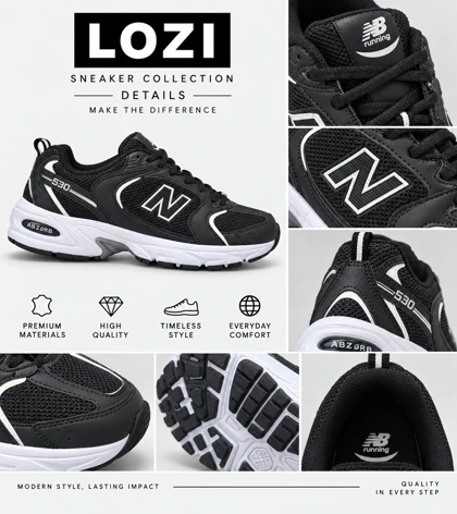 کفش کتانی زنانه و مردانه مشکی سفید NEW BALANCE 530 مدل 4124