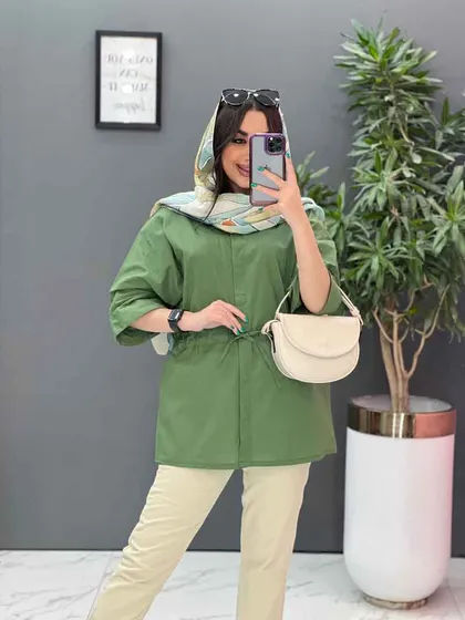 مانتو لینن دکمه مخفی کمرگت