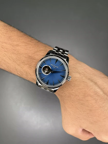 ساعت مچی پتک فیلیپ اوپن هارت بند سیلور صفحه سرمه ای Patek Philippe Tourbillon