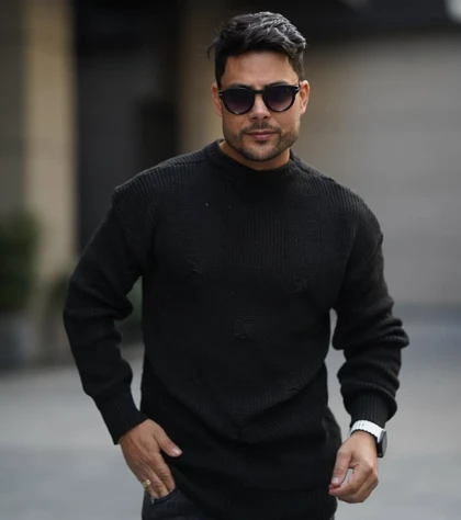 بافت زاپ‌دار مشکی یقه گرد فری سایز