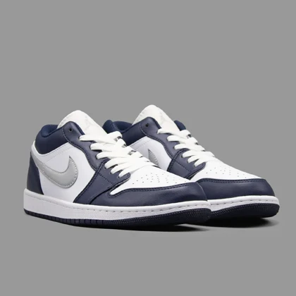 نایکی جردن 1 طوسی سرمه‌ای ساق کوتاه Nike Air Jordan 1 Low Wolf Grey Midnight Navy