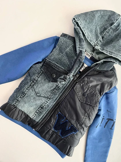 ست دو تیکه پافر و بولیز نیم جین (1تا3سال) 7240