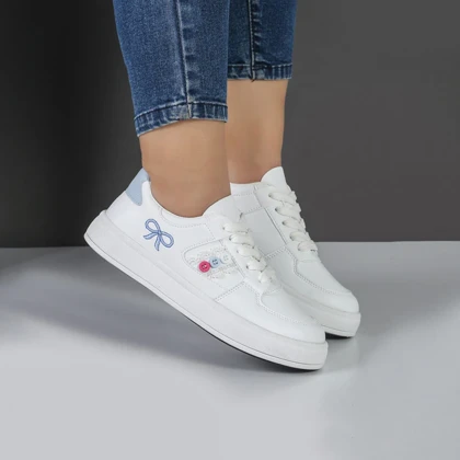 کفش و کتانی ونس راحتی زنانه و دخترانه رنگ سفید آبی کد M964