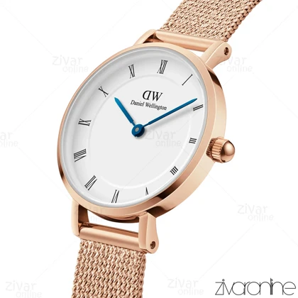 ساعت دنیل ولینگتون زنانه حصیری رزگلد صفحه سفید ایندکس یونانی 105505