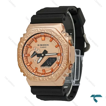 ساعت مچی جیشاک GM-2100 رزگلد بند رابر مشکی GShock-7595-G