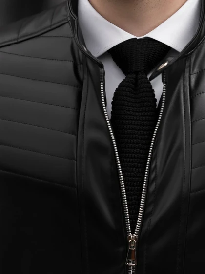 کاپشن چرم مشکی کلاسیک کارلوتی کد j116