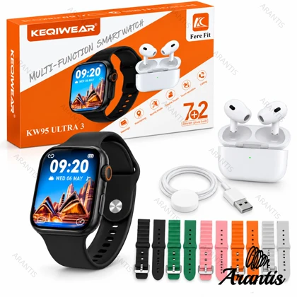 ساعت هوشمند KEQIWEAR مدل KW95 Ultra 3 با ایرفون بی سیم و ضد آب IP67 مشکی مدل u-10946