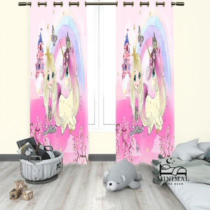 پرده کودک طرح اسب تک شاخ مدل W5106