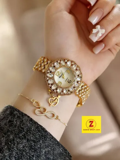 ست ساعت و دستبند نگینی زنانه مجلسی