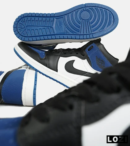 کفش کتانی مردانه و زنانه ساق‌دار مشکی آبی سفید NIKE jordan 1