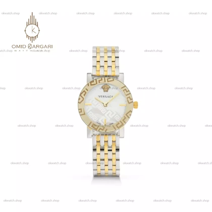 ساعت مچی ورساچه دورحکاکی بند طلایی سیلور صفحه سفید Versace
